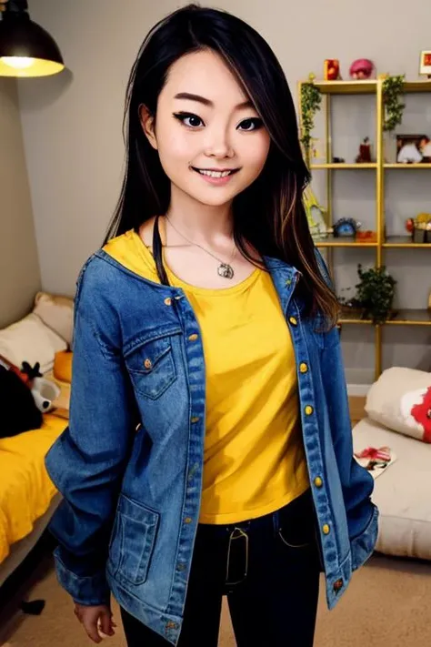 sfw, (upper_body:1.7), japanese girl, (casual_girl_clothes:1.3), long_hair, teen, (24_years_old:1.3), light_makeup, small_boobs, white_skin, expression_happy, smiling, asian, idol, cute, (beautiful:1.3), ultra_detailed, (attractive:1.4), best_quality, head_in_frame, background_girl_streaming_gaming_room, fog, <hypernet:jeannaiPotasticpJeannie_v10:1.0>
