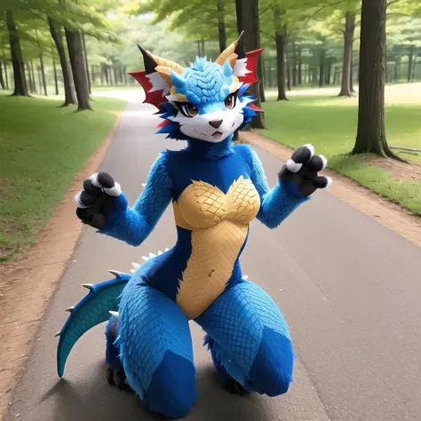 fursuit, (nudefursuit), scaly, dragon demigirl,woman, animal focus, extremely detailed, (best quality), (great quality) <lora:FursuitFurrySuitLora_v2:0.5>