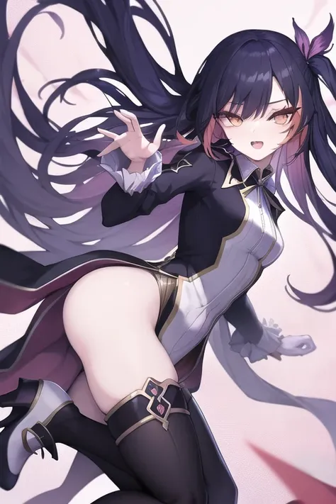 <lora:ORIHARA:0.75>, eccentric woman, multicolored hair, dynamic angle, dynamic pose, full clothing, detailed background, environment background