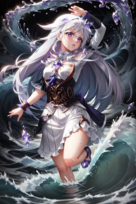 (masterpiece, best quality),  intricate details,
1girl,   <lora:KitsuneAi-KosekiBijou-LoCon32-V0_4:0.8> long hair, white hair, purple eyes, 
 <lora:Concept - Hydromancer:0.8> hydr0mancer, water, waves, hydrokinesis, splashing,  flowing water, ambient lighting,