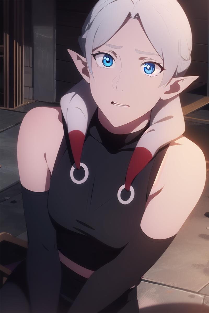 Anime girl with blue eyes sitting on a bench in a dark room - SeaArt AI