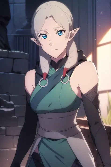 fymryn, <lyco:fymrynv2-lyco-nochekaiser:1>,
fymryn, blue eyes, grey hair, pointy ears, braid, hair braid, elf,
BREAK bare shoulders, sleeveless, pants, sash, toeless legwear, green dress,
BREAK looking at viewer,
BREAK outdoors,
BREAK <lyco:GoodHands-beta2:1>, (masterpiece:1.2), best quality, high resolution, unity 8k wallpaper, (illustration:0.8), (beautiful detailed eyes:1.6), extremely detailed face, perfect lighting, extremely detailed CG, (perfect hands, perfect anatomy),