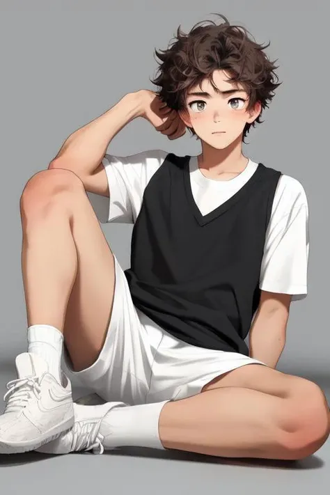 <lora:beimian2:0.5> 1boy,best quality,messy hair,yoai,beautiful detailed eyes,detailed face,detailed skin,simple background,cinematic highlight,white socks,posing