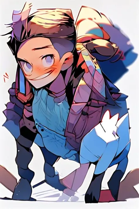 (masterpiece, best quality:1.2), illustration, absurdres, highres, extremely detailed, perfect face, 1boy, male focus, (adult male:1.2), sitting on bed, purple hair, short hair, messy hair, purple eyes, blue off the shoulder sweater, black sport shorts, bulge, black thigh highs, dog collar, flat chest, thick thighs, tall, smiling, looking at viewer, dog ears, dog tail, femboy, otoko no ko,
