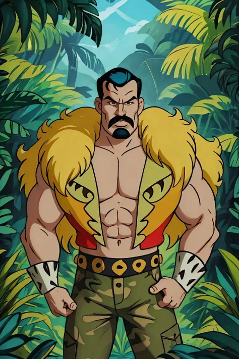 masterpiece, best quality, kraven, hunter outfit, jungle background <lora:Kraven_v1:1>