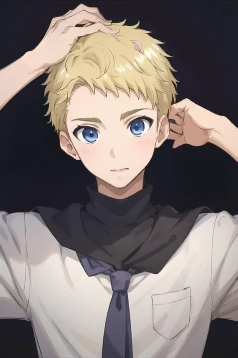 masterpiece, best quality, high quality, 1boy, solo, male focus, looking at viewer, upper body, <lora:elvin_von_arnim:0.84>, elvin_von_arnim, blonde hair, blue eyes, , school uniform