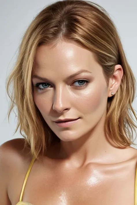 (CR-BeckiN3wton-v2-summer4love263:0.90), (face closeup:1.0) photo of woman, (grey background:1.0), (oiled shiny skin:1.0), (tilted angle shot:1.0),