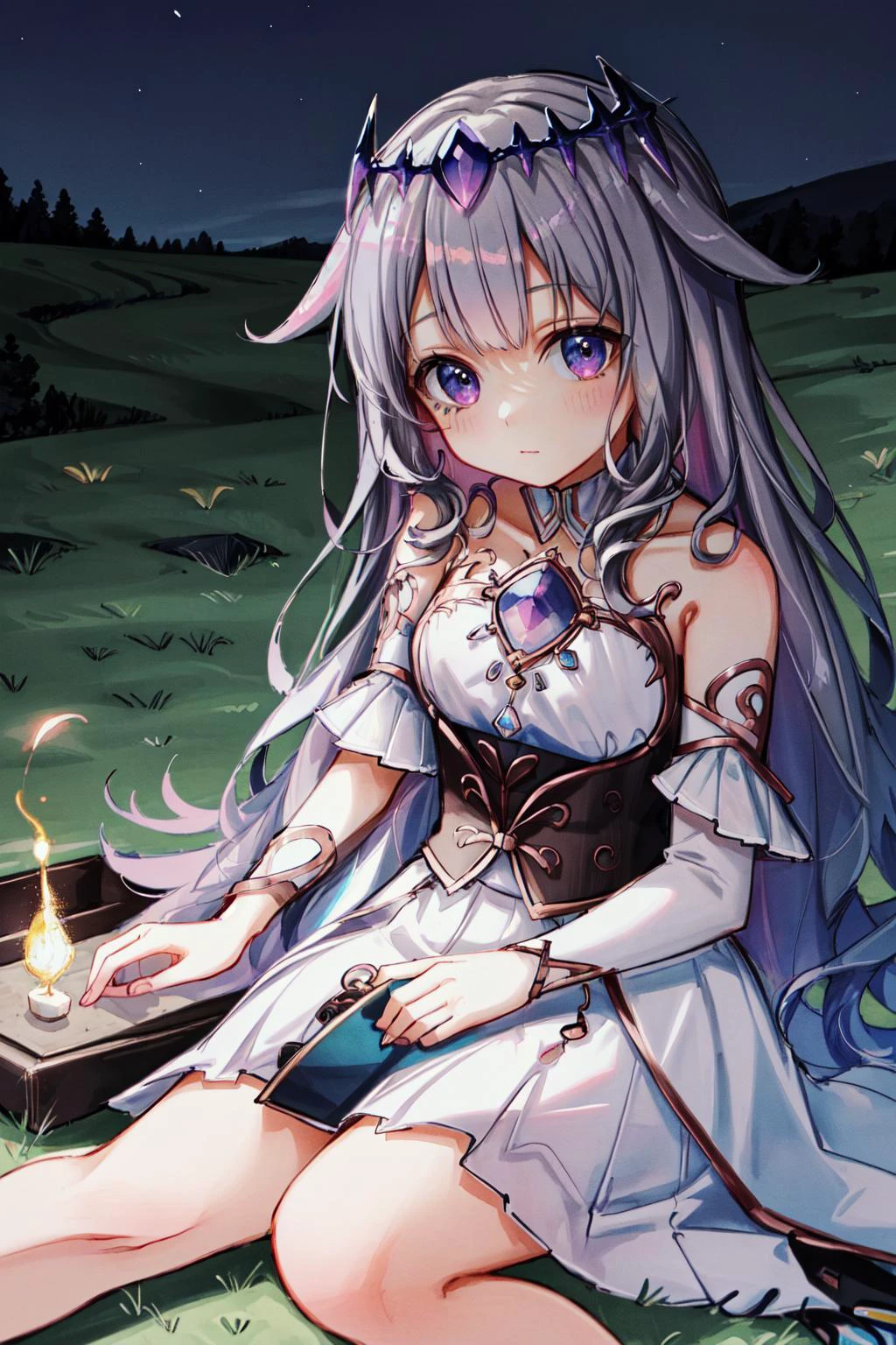 (masterpiece, best quality), intricate details,
1girl, <lora:Koseki_Bijou-10:0.8> koseki_bijou,
fireworks, night time, sitting on grassy hill, japanese village, looking at sky,