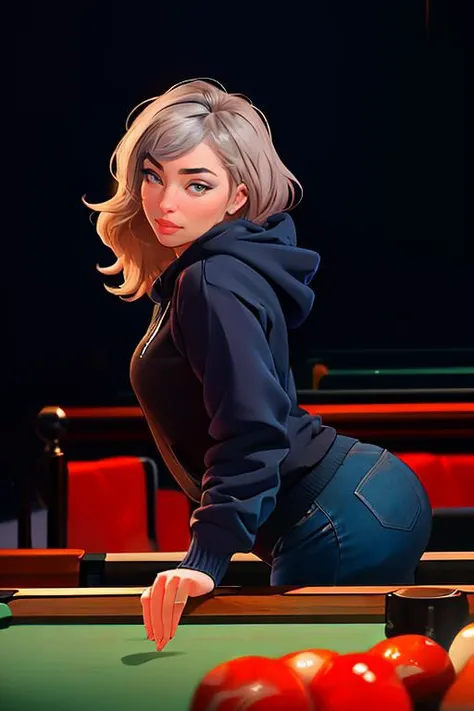 DEN_chloe_lamour,
(playing snooker in a dark atmospheric pool hall wearing casual clothing and a hoodie, atmospheric, snooker, cue, playing snooker, leaning over the table:1.1),
bokeh, f1.4, 40mm, photorealistic, raw, 8k, textured skin, skin pores, intricate details <lora:epi_noiseoffset2:1>, epiCRealism <lora:ClothingAdjuster3:-1.3>