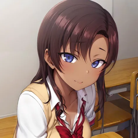 <lora:hinata_saev1:0.7> hinata_sae, school uniform, tan, facing viewer, masterpiece, best quality
