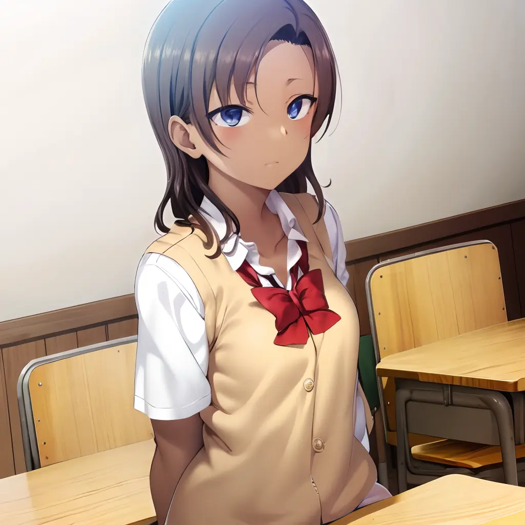 hinata_sae, school uniform, classroom, blue eyes, small breasts, <lora:hinata_saev2:0.8>, masterpiece, best quality