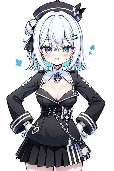 <lora:jade_v2.0:0.8>, jade\(azur lane\), uniform,hair bun,silver_hair,skirt,hat,white_gloves,long_sleeves,breasts,hands on hips,gradient background,, masterpiece, best quality, extremely detailed face, sharp details, high contrast,