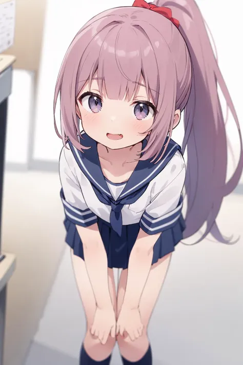 Anime girl with long pink hair and blue dress standing in a room ...