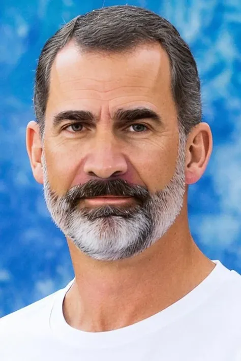 <lora:Felipe_VI_Lora-08:0.8>, felipe vi, looking at viewer, wearing white tshirt, headshot, plain background, detailed face