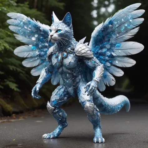volcano, fjord,pedestrian-friendly zone,alley cat BREAK <lora:bgst:0.5>bgst medium camouflaged chitinous organic aquatic existence, webbed appendages, prehensile-tailed, icy scales, furry ears, icarus wings (enchanted wings made from wax and feathers),