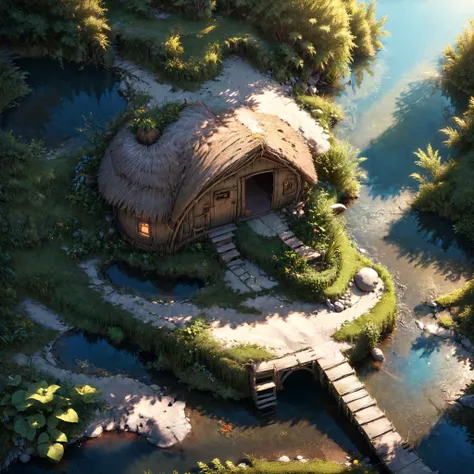 peaceful reed fairy hut on the side of a river, best quality, (intricate emotional:1.1), detailed, <lora:add-detail-xl:0.8>, <lora:xl_more_art-full_v1:0.8>, cinematic backlighting, magical tender shadows, ultra-realism, hdr