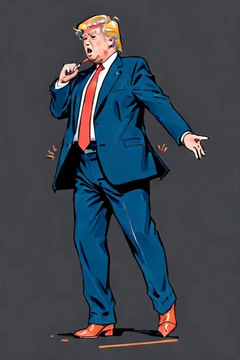 simple Marker Illustration of Donald Trump, full body, action pose, <lora:Vintage_Marker:1> , flat, bold