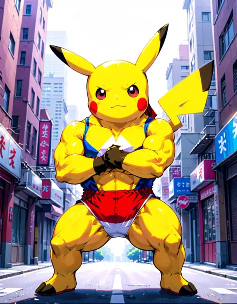 90s Anime Screencap, Enhanced Muscle Pikachu