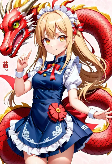 Tohru, Miss Kobayashi's Dragon Maid, dragon girl, maid outfit, dragon tail, dragon horns, slit pupils, Chinese new year of the dragon