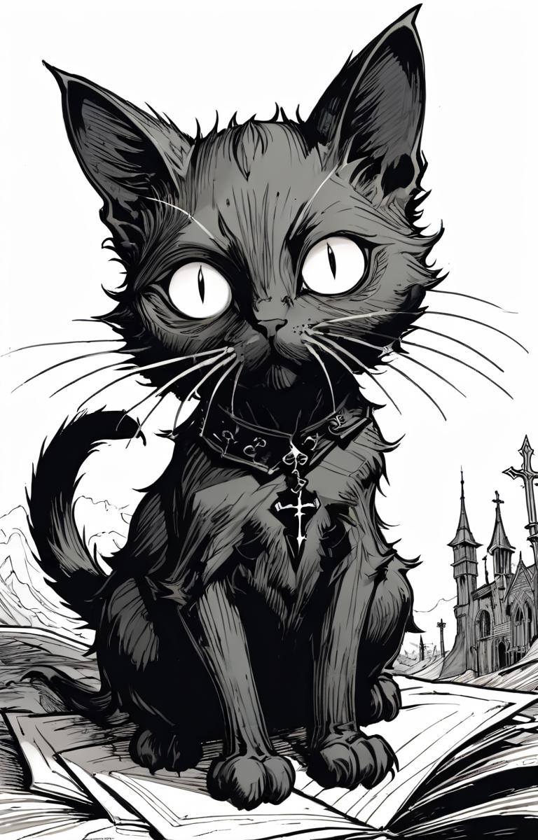 A close up of a cat sitting on a book with a castle in the background ...