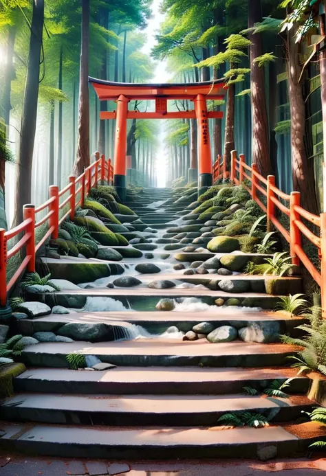 4K, 8K, hyper detailed, masterpiece, best quality, fantastic, stair-art, Japan Torii,