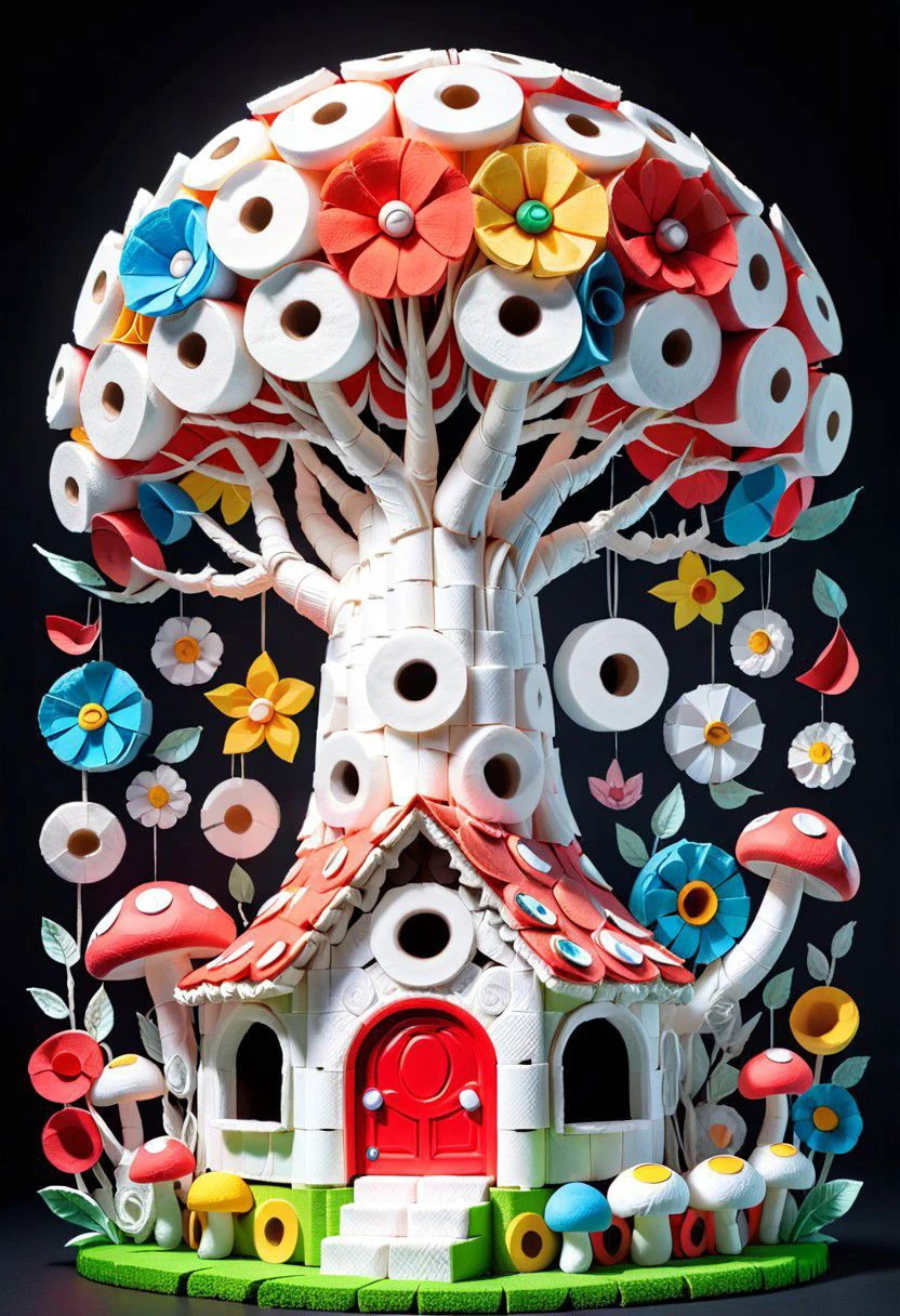 masterpiece, best quality, 4K, 8K, ultra detailed background, delicate pattern, complex detailed background, studio lighting, fantastic,
ral-toiletpaper, mario world, house, tree, flower, mushroom, colorful, vivid,