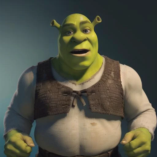 <lora:shrek:0.5> shrek as 1boy, handsome, bulk, muscilar posing in a dark studio, (rim lighting,:1.4) two tone lighting, sharp focus, teal hue, octane, unreal, dimly lit, low key, <lora:epiNoiseoffset_v2:1>