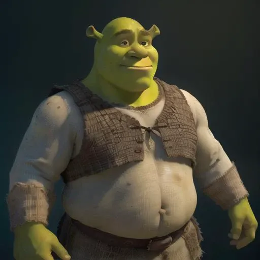 <lora:shrek:0.5> shrek as 1boy, handsome, bulk, muscilar posing in a dark studio, (rim lighting,:1.4) two tone lighting, sharp focus, teal hue, octane, unreal, dimly lit, low key, <lora:epiNoiseoffset_v2:1>