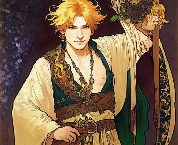 oil painting, painterly, character action pose, by (JeeHyung lee and Alphonse Mucha)
a Upbeat Agile male Elf a Shaman Strawberry blonde hair, Stealing power in Haunted Dungeons, fantasy character, smirk
intricate
