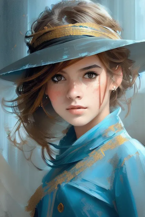 Style-Empire, 8k portrait of beautiful young woman with brown hair, intricate, elegant, highly detailed, majestic, digital photography, art by artgerm ruan jia and greg rutkowski surreal wet paint gold butterfly filigree, broken glass