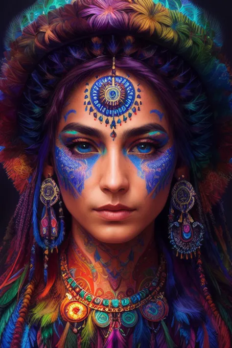 an extremely psychedelic portrait of shaman, surreal, lsd, face, detailed, intricate, elegant, lithe, highly detailed, digital painting, artstation, concept art, smooth, sharp focus, illustration