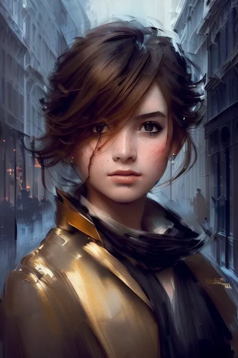 Style-Empire, 8k portrait of beautiful young woman with brown hair, intricate, elegant, highly detailed, majestic, digital photography, art by artgerm ruan jia and greg rutkowski surreal wet paint gold butterfly filigree, broken glass