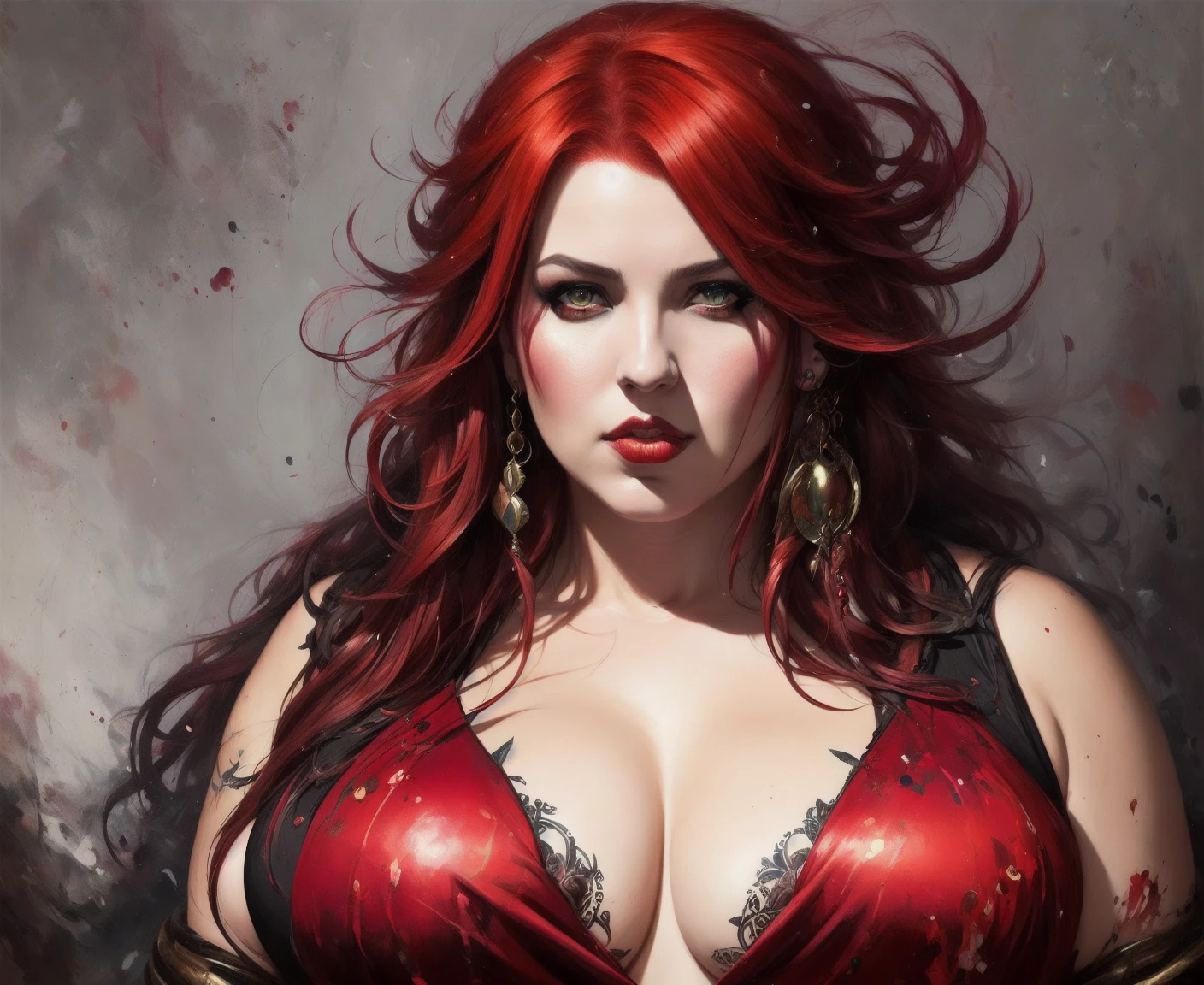 (oil painting, painterly) dynamic from front, by (WLOP and Antonio J. Manzanedo)
a Oppressed Obese female Shaman Artificer Red hair, Energy-manipulating in Chamber of the Red Mage, fantasy character, intricate::
grunge dark fantasy beat up character