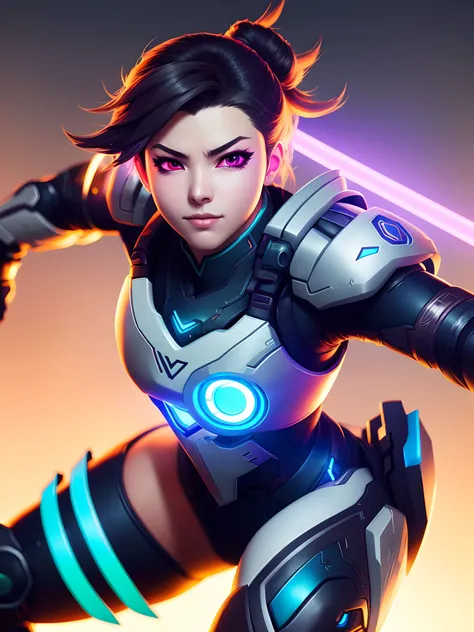 D.va from Overwatch, sexy, fanart, fighting pose, amazing detail, color grading, (glowing haze)++ (soft glow)+ digital art render, anime, pixar style, by rossdraws, wlop, ilya kuvshinov, 8k