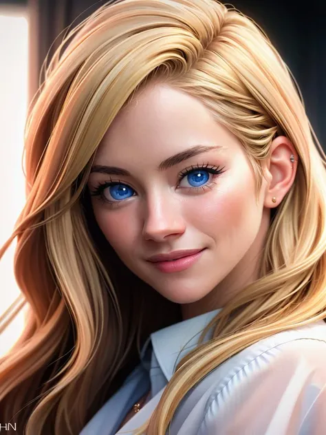 Realistic photo of a beautiful s13nn4m-v2 woman, 1girl, solo, long hair, looking at viewer, smile, blue eyes, blonde hair, shirt, lips, portrait, realistic, soft lighting, professional Photography, Photorealistic, detailed, RAW, analog, sharp focus, 8k, HD, high quality, masterpiece<lora:s13nn4m-v2:1.0>