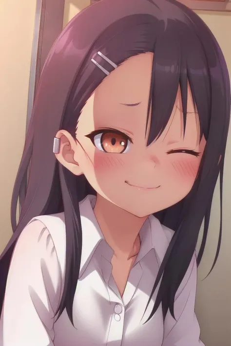 <lora:nagatorosd-000015:0.6>
a girl nagatoro hayase standing in a japanese school hallway, she is wearing a collared white shirt, hair clip,
she has a smug expression and a smirk on her face, her mouth is closed, her face is hyper detailed, amber eye color
draw it in the style of Don't Toy with Me, Miss Nagatoro,
The soft lighting and detailed surroundings create an immersive environment where imagination runs wild
hyper-detailed,hyper-detailed face, high quality visuals, dim Lighting, sharply focused, octane render, 8k UHD