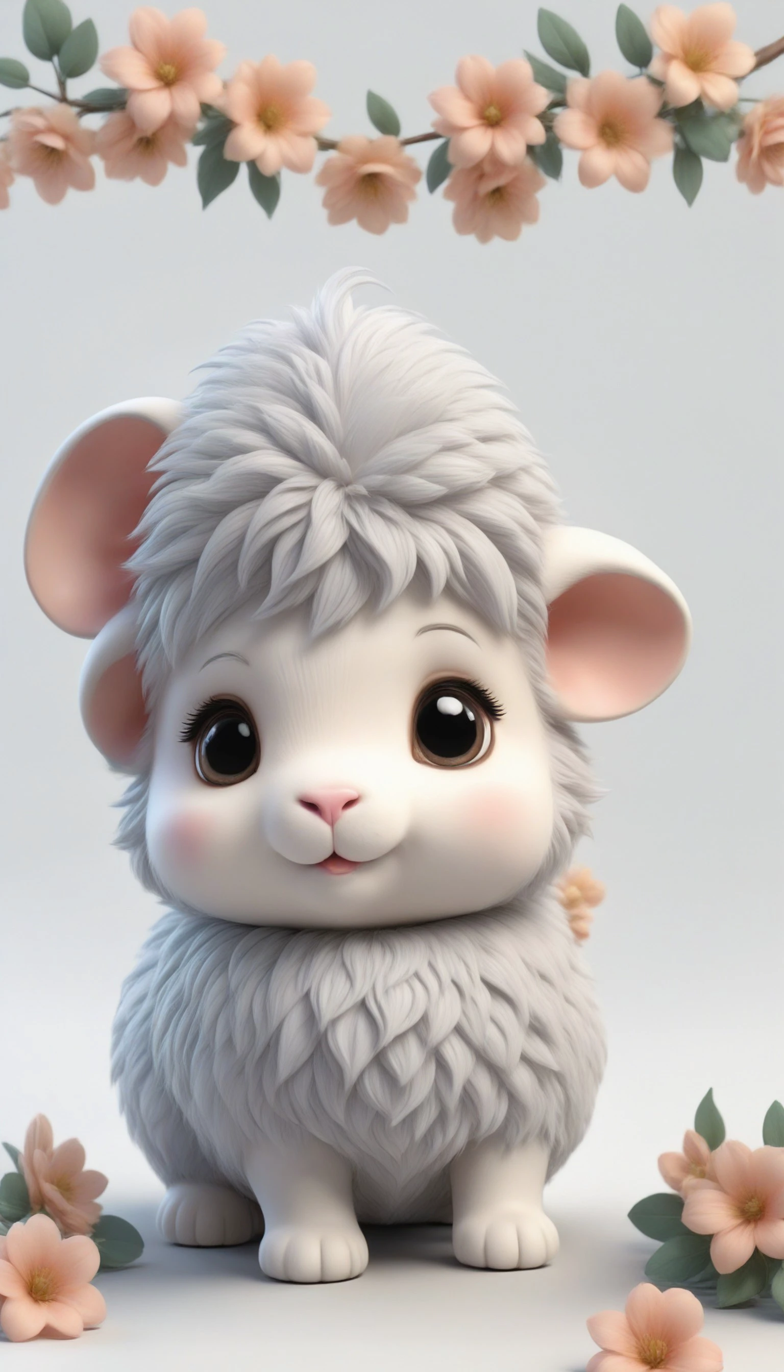 Sticker of a cute, round little animal with big, sparkling eyes and a gentle smile on its face. It has soft, pastel-colored fur. The small critter is surrounded by dainty, heart-shaped flowers in complementary pastel shades, adding to the sticker's overall charm.The white background provides the perfect canvas for this adorable creature, allowing its pastel features to pop and catch the eye. The sticker design exudes a warm and playful energy, making it an endearing addition to any item it adorns.