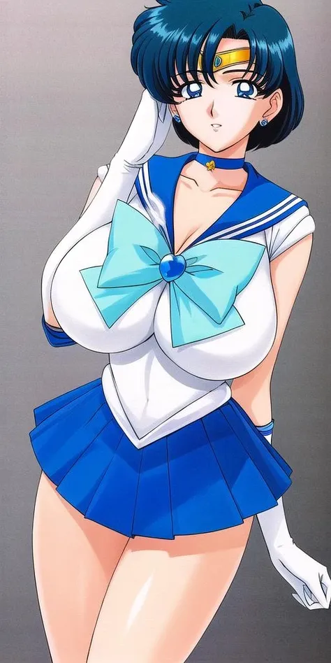 <lora:mizuno_amiV4:0.7> mizuno_ami, huge_breasts, standing, solo, ClassicSMRC_Blue_skirt_White_gloves_Blue_boots_Blue_choker_Blue_bowtie_Blue_back_bow_Circlet_Blue_brooch, masterpiece, best quality, detailed face, detailed eyes, highres,