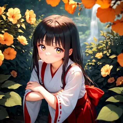 score_9, score_8_up, score_7_up, score_6_up, score_5_up, score_4_up, 1 miko, miko clothing, red hakama, young sister, shy, cute, unrequited love, fall in love, classic, best quality, glance at you, blush, beautiful, BREAK, detailed background