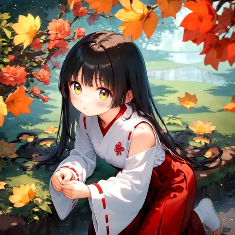 score_9, score_8_up, score_7_up, score_6_up, score_5_up, score_4_up, 1 miko, miko clothing with long sleeve, red hakama, young sister, shy, cute, unrequited love, fall in love, BREAK, classic, best quality, glance at you, blush, beautiful, detailed background