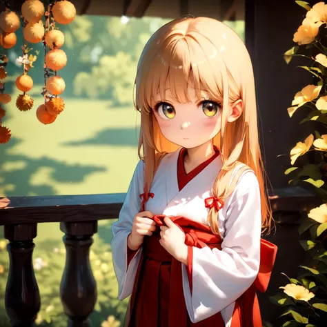 score_9, score_8_up, score_7_up, score_6_up, score_5_up, score_4_up, 1 miko, miko clothing, red hakama, young sister, shy, cute, unrequited love, fall in love, classic, best quality, glance at you, blush, beautiful, BREAK, detailed background