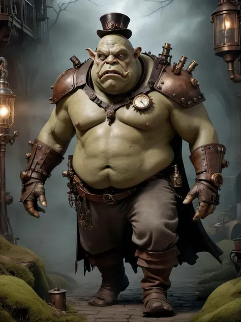 award winning photograph of a ogre with terrible strength made of haunting steampunk in wonderland, magical, whimsical, fantasy art concept, steampunk, intricate details, best quality, masterpiece, ultra shartp, hyper realistic, realism <lora:Haunting_Steampunk_XL_V1:0.8> , haunting, steampunk