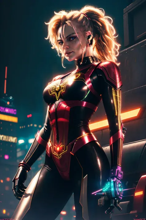 <lora:quiron_KatjaKean_v3_lora:0.97> <lora:quiron_Jaspion_v1_Lora:0.57>, (realistic), cyberpunk style,  cinematic photo, KatjaKeanQuiron woman, blonde hair, katja kean as cyberpunk JaspionQuiron character wearing (spiderwoman) rusty armor with (metallic details) with rusty and damage (cybernetic arm and leg), cyberpunk scene, (dynamic posture),  perfect hands, Her face showcases a multitude of cybernetic implants, each adding to her cyberpunk allure, (ai artwork by Quiron:0.1), neon light, night,  insane level of details, trending on artstation, cinematic light, side lighting, best shadow,  8k uhd, dslr, soft lighting, high quality, film grain, Fujifilm XT3,