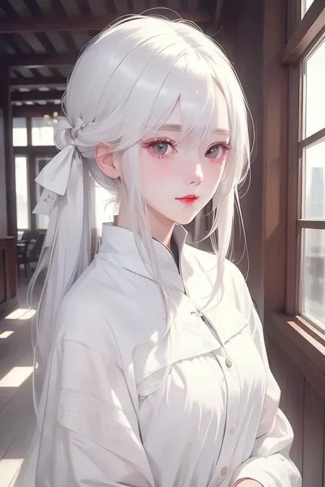 (masterpiece,best quality),ttch,1girl, solo, looking at viewer,  <lora:ttch:1>,white hair,