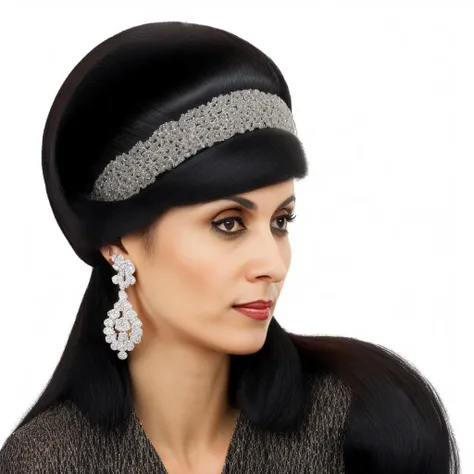 a woman with black hair and earrings on her head looking off to the side with a black background and a black background, Anita Malfatti, promotional image, , dau-al-set