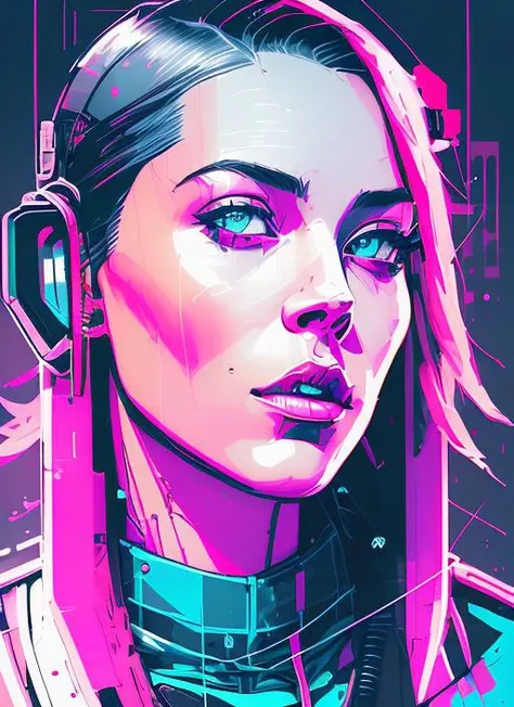 snthwve style nvinkpunk close up portrait of a punk woman, punk rock, roller derby, tank girl, bubblegum, edgy, dangerous, high detailed, 8k, by jeremy mann, by sandra chevrier, by dave mckean and richard avedon and maciej kuciara, in the style of Style-HeavyMetal