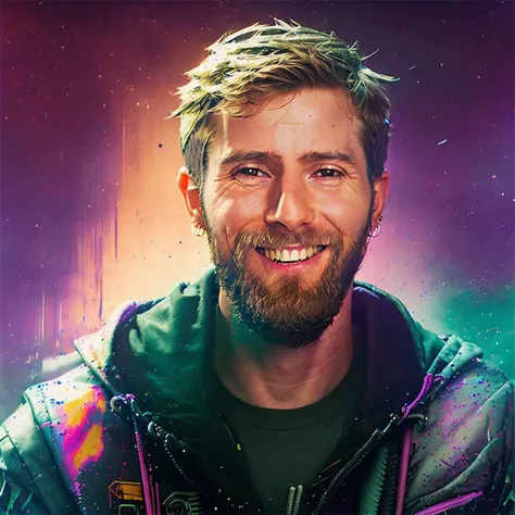 (snthwve style:1) (nvinkpunk:0.7) drunken linus_sebastian, <lora:linus_01_768_305samples:1>, smiling, (hallucinating colorful soap bubbles), by jeremy mann, by sandra chevrier, by dave mckean and richard avedon and maciej kuciara, punk rock, tank girl, high detailed, 8k, sharp focus, natural lighting, subsurface scattering, f2, 35mm, film grain