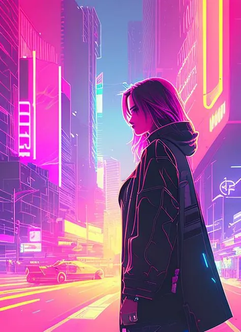 Beautiful woman lo fi in minimal clothes smoking on the road, lofi filter, lo-fi details, synthwave, retrowave background, 4k detailed post-processing, neo tokyo, clean background trend on artstation and pinterest