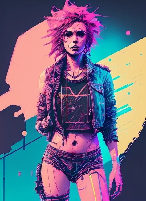 snthwve style, nvinkpunk drunken (sks woman) as delirium from sandman, ( hallucinating colorful soap bubbles ), by jeremy mann, by sandra chevrier, by dave mckean and richard avedon and maciej kuciara, punk rock, tank girl, high detailed, 8 k