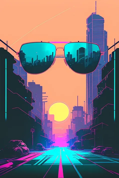 (nvinkpunk:1.2) (snthwve style:0.8) sunglasses, lightwave, sunset, intricate, highly detailed